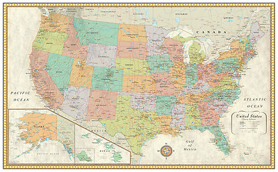 #ad RMC 32quot; x 50quot; United States Wall Map Classic Series Earth Tone Wall Mural Decor $149.95