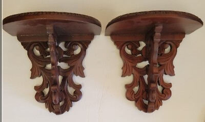 #ad 2 Large Solid Wall Shelf Carved Sconce UNUSED $197.10