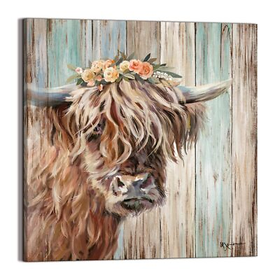 #ad YUEYARIT Highland Cow Picture Wall Decor Canvas Print Painting Art Vintage Count $24.00