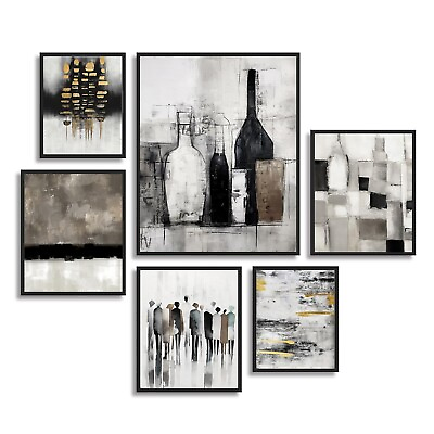#ad Living Room Abstract Wall Art Decor Black and White Decoration Pictures Minim... $97.28
