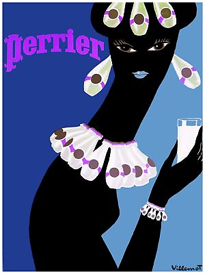 3018.Perrier psychedelic Poster.Black lady.Home interior design art.Kitchen $60.00
