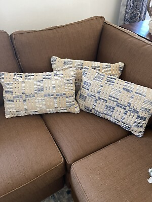 #ad Magnolia Home Joanna Gaines Blue amp; Ivory Wool Loloi Lumbar Pillow COVER 21quot;x13quot; $44.99