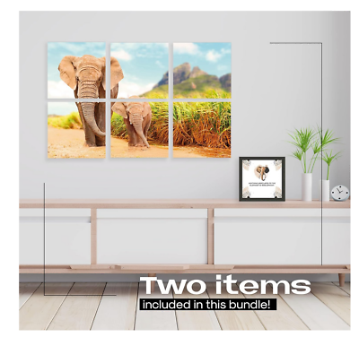 #ad Elephant Wall Art Decorations 6 Matching Posters 1 Plaque NEW FREE SHIPPING $20.00