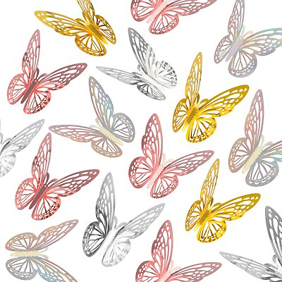 #ad 3D Butterfly Wall Decor 48 PCS 3 Sizes 4 Colors Butterfly Wall Stickers Remo... $18.64