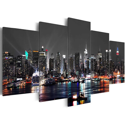 #ad 5 Pieces Canvas Wall Art Poster Print Modern City Night Painting Home Decor $10.59