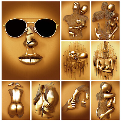 #ad #ad Gold Abstract 3D Art Prints Canvas Poster Modern Home Wall Hanging Decoration $5.88