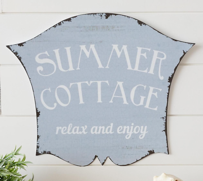 #ad New SHABBY SIGN SUMMER COTTAGE Chic Cottage 14quot;H x 17quot;W Aged Metal Distressed $17.45
