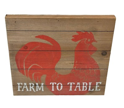 #ad Homestead Red Rooster Sign quot;FARM TO TABLEquot; Kitchen Wall Decor $7.85