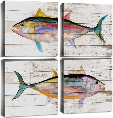 #ad Coastal Decor Fish Wall Art Nautical Wall Decor for Living Room Bedroom Bathroom $40.55