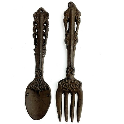 #ad #ad Ornate Cast Metal Spoon and Fork Wall Decor Kitchen Utensil Rustic Farmhouse 11quot; $23.99