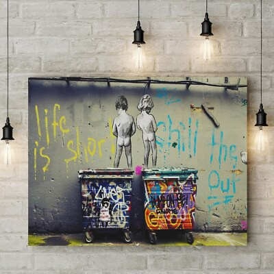 #ad Banksy Life Is Short Wall Art Canvas Large Modern Picture Painting Framed Street $39.70