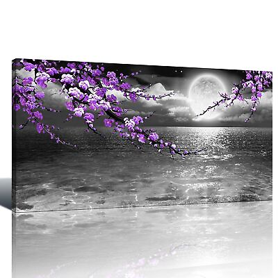 #ad Large Purple Wall Art Decor for Living Room Bedroom Framed Black and White Se... $124.31