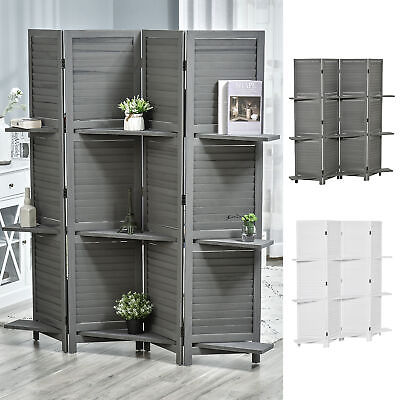 #ad Wood Mobile Folding Privacy Screen Partition Wall Room Divider w Shelves $107.09