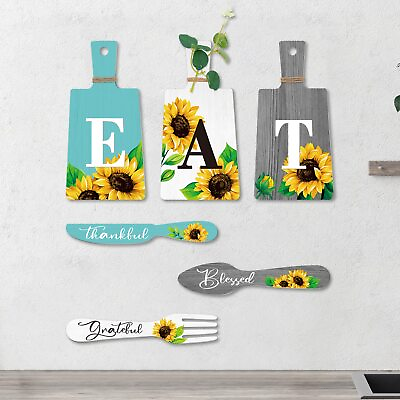 #ad Set of 6 Sunflower Kitchen Decor Sets Eat Signs Fork and Spoon Wooden Kitchen... $21.96