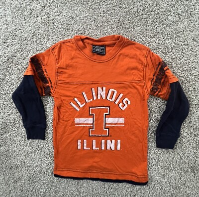 #ad VINTAGE Illinois Fighting Illini Shirt Youth Large Orange Long Sleeve Boy#x27;s $13.03