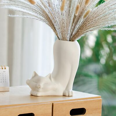 #ad White Ceramic Vase Cute Cat Flower Vase Modern Vase for Minimalist Decor for ... $30.59