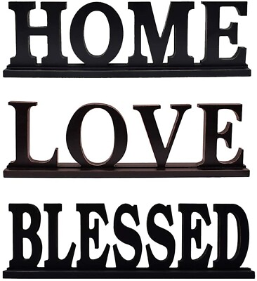 #ad Rustic Wood Home Sign for Home Decor Set of 3 Decorative Wooden Cutout Word Dec $52.99