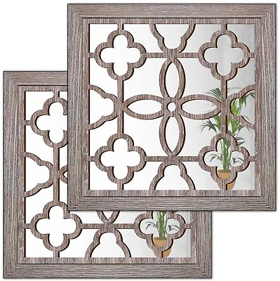 #ad #ad 2pcs Set Square Cutout Wall Mirror Decor Farmhouse Rustic Decorative Mirror... $33.02