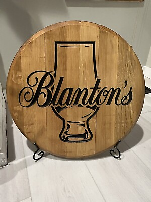 #ad Rustic Home Bar Decor Blantons Sign Bourbon Whiskey Barrel Lid wood wall art $199.00