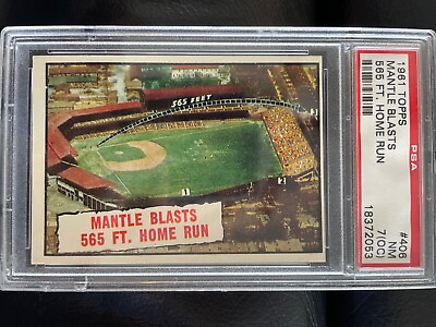 #ad #ad 1961 TOPPS #406 MICKEY MANTLE BLASTS 565 FT. HOME RUN PSA 7 OC NM YANKEES $425.00