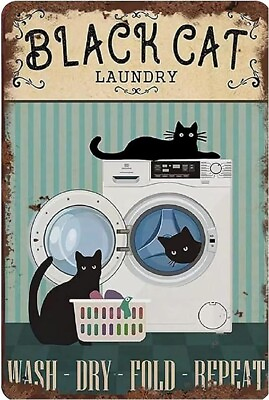 #ad #ad Laundry Room Bathroom Wall Decor Black Cats Metal Tin Sign Laundry Room Cat $14.99