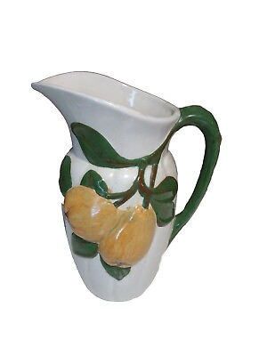 #ad Vintage Holland Mold Lemon Pitcher Vase Utensils Hand Painted Kitchen Flowers $14.00