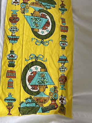 #ad NEW VTG Parisian Prints Linen Kitchen Tea Towel Turquoise Yellow Lamps 28 X 16” $13.95