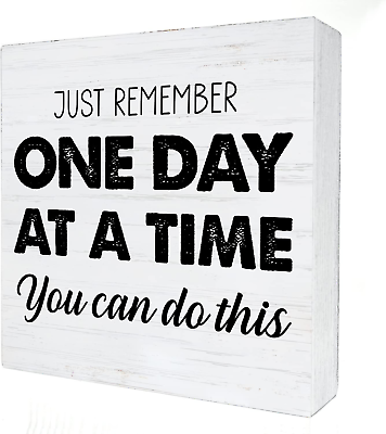 #ad Rustic One Day at a Time Wood Box Sign Decor Positive Wooden Box Signs with Sayi $21.24