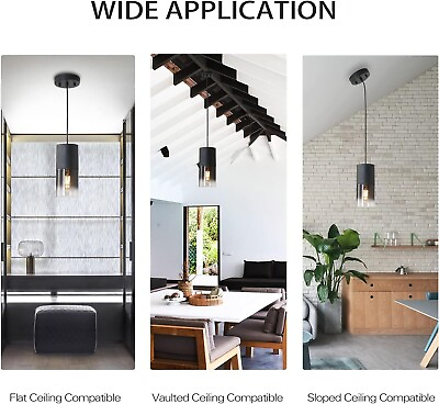 #ad 2pk Black Industrial Glass Pendant Lights Adjustable Modern Home Livingroom $15.00