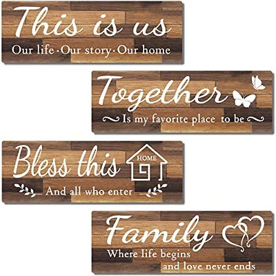 #ad 4 PCS Home Wall Decor Signs Rustic Wooden Living Room 15 x 5.1 inch Brown $28.03