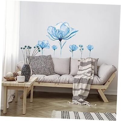 #ad Blue Flower Wall Stickers Large Lotus Floral Wall Decals Romantic Blue Lotus $16.51