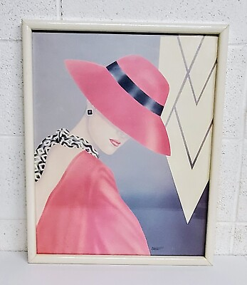 #ad 1980s Print Framed Pop Art Vintage Wall Art Woman Retro Art Deco Style Ferraro $30.00
