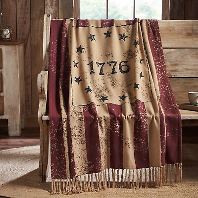 #ad New Primitive Americana PATRIOTIC FLAG 1776 THROW Woven Afghan Blanket Coverlet $19.95