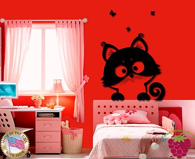#ad Wall Stickers Vinyl Decal Cat With Butterflyes Pets Funny Cute z1728 $29.99