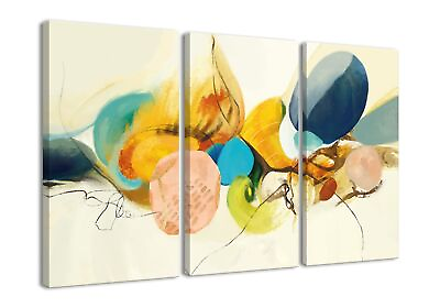 #ad Yellow and Blue Wall Art Abstract Picture 3 Piece Canvas Print Wall Painting ... $91.09