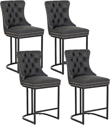 #ad 26#x27;#x27; Counter Height Bar Stools Set of 4 Upholstered Barstools for Kitchen Black $459.99