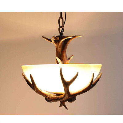 #ad Vintage Antler Chandelier Pendant Lamp Resin Faux Deer Horn Ceiling Light Rustic $70.86