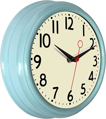 #ad Lumuasky Retro Wall Clock 9.5 Inch Blue Kitchen 50#x27;s Vintage Design Round Silent $26.89