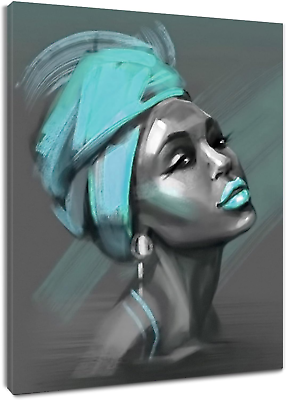 #ad African American Women Canvas Wall Art Beauty Black Woman Teal Hair Canvas Art $61.39