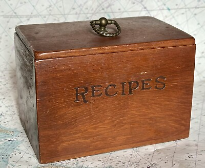 #ad ✨ Vintage Rustic Primitive Kitchen Farmhouse Recipe Box Wood Brass Trinket Box ✨ $22.00