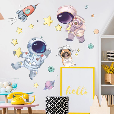 #ad #ad Cute Space Astronaut Wall Stickers For Kids Nursery Room Wall Decor Remova B ❤TH $8.08