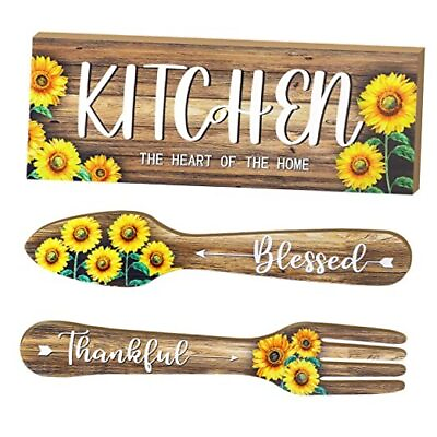 #ad 3 Pieces Large Sunflower Kitchen Wall Decor 16 x 6 15.8 x 6.2 Inch Light Brown $25.44