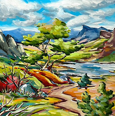 #ad Texas Travel Oil Painting Big Bend National Park Mountains Landscape Art 10x10#x27;#x27; $79.00