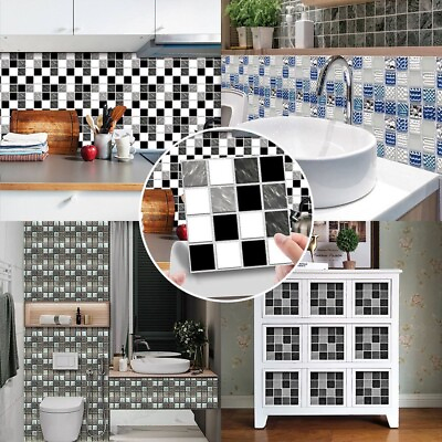 #ad 10 Pcs Self Adhesive Mosaic Brick Tile 3D Sticker Kitchen Bathroom Wall Stickers $6.97