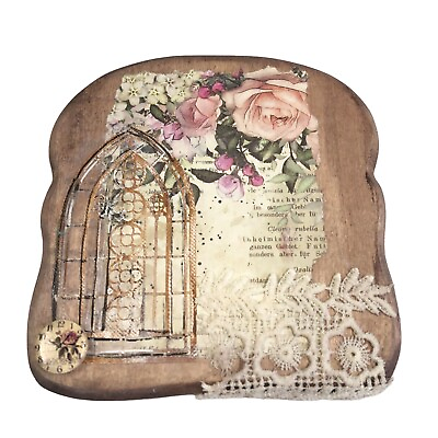 #ad Mixed Media Wall Decor French Country Romantic Farmhouse Maple Wood 6x5 in $19.99