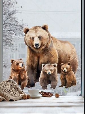 #ad Bears Family Wall Decals Jungle Animals Stickers Window Glass Background Decor $8.88