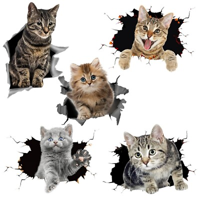 #ad 5PCS Car Body Sticker Cat Wall Decals 3D Cute Cat Stickers For Window Bumper $12.08
