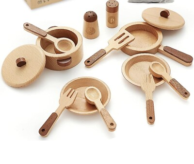 #ad Play Kitchen Accessories Wooden Kitchen Sets for Kids Toy Pots and Pans for Ki $40.00