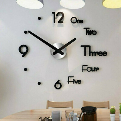 #ad 3D Large Wall Clock Modern DIY Sticker Mirror Surface Art Design Home Room Decor $6.95