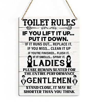 #ad Rustic Bathroom Wood Decor Sign Toilet Rules If You Lift It up Put It Down Pr... $14.36
